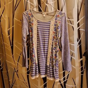 naartjie kids girls shirt purple grey stripe floral lace size 16